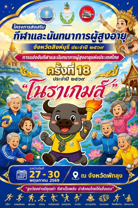 โครงการส่งเสริมกีฬาและนันทนาการผู้สูงอายุจังหวัดสิงห์บุรี ประจำปี ๒๕๖9